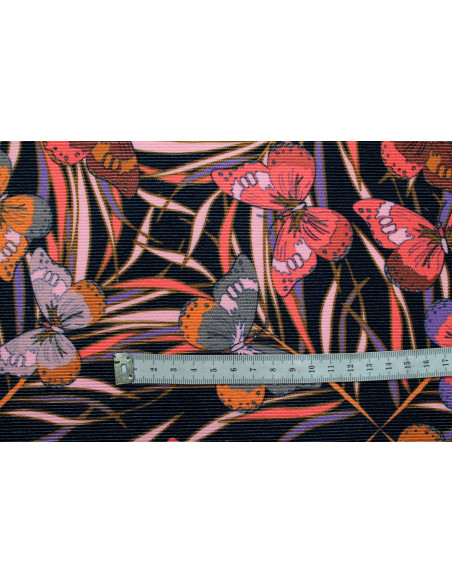Tissu Velours Côtelé Papillon Noir -Au Mètre