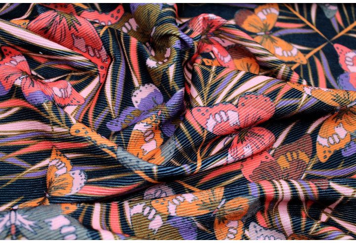 Tissu Velours Côtelé Papillon Noir -Au Mètre
