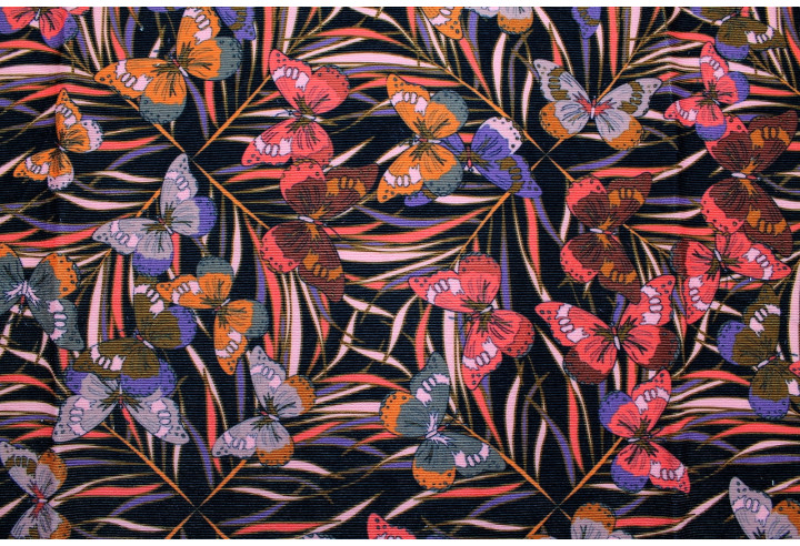 Tissu Velours Côtelé Papillon Noir -Au Mètre