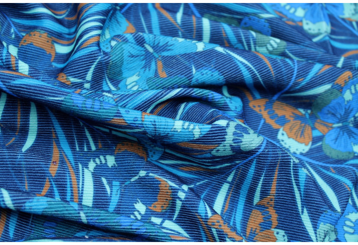 Tissu Velours Côtelé Papillon Marine -Au Mètre