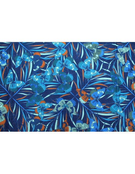 Tissu Velours Côtelé Papillon Marine -Au Mètre