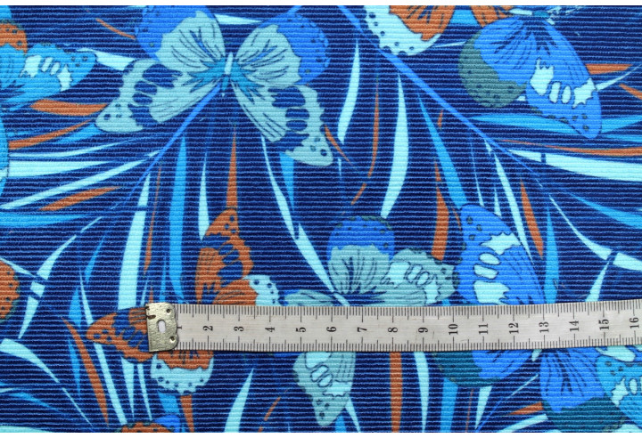 Tissu Velours Côtelé Papillon Marine -Au Mètre