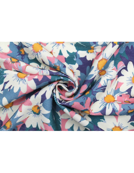 Tissu Velours Côtelé Fleur Jasmin Rose -Au Mètre