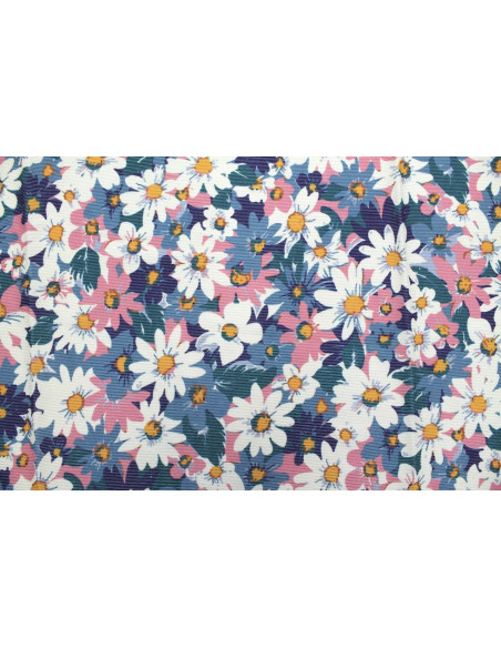 Tissu Velours Côtelé Fleur Jasmin Rose -Au Mètre