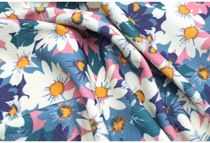 Tissu Velours Côtelé Fleur Jasmin Rose -Au Mètre