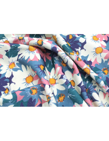 Tissu Velours Côtelé Fleur Jasmin Rose -Au Mètre