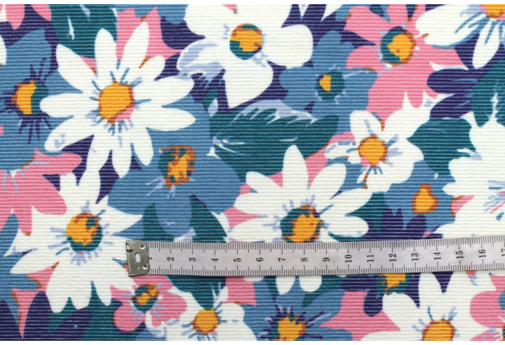 Tissu Velours Côtelé Fleur Jasmin Rose -Au Mètre