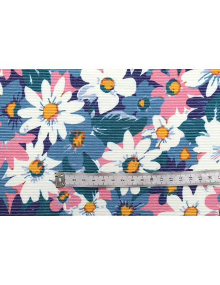 Tissu Velours Côtelé Fleur Jasmin Rose -Au Mètre