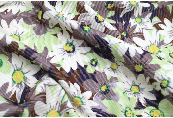 Tissu Velours Côtelé Fleur Jasmin Taupe -Au Mètre