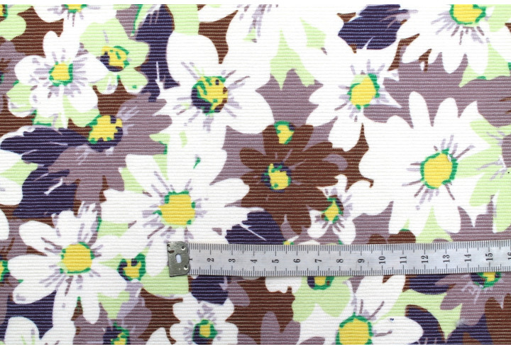 Tissu Velours Côtelé Fleur Jasmin Taupe -Au Mètre