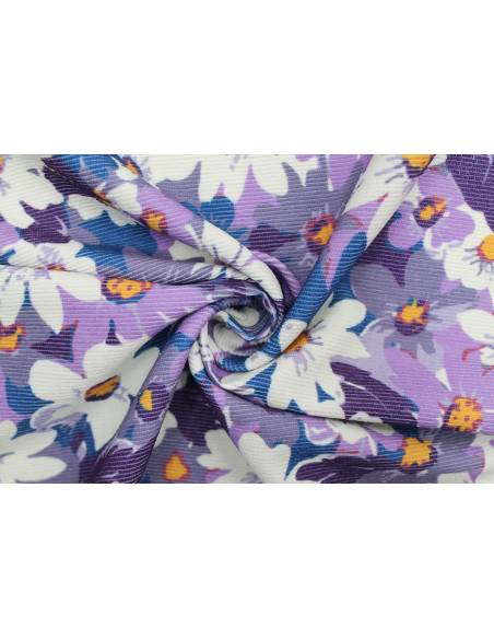 Tissu Velours Côtelé Fleur Jasmin Parme -Au Mètre