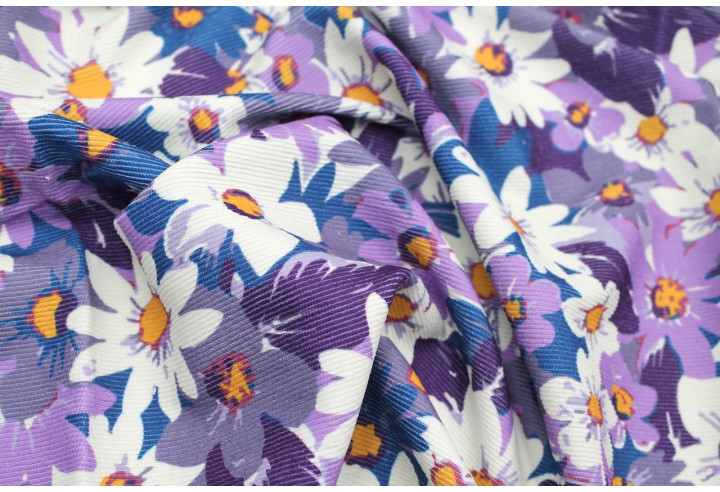 Tissu Velours Côtelé Fleur Jasmin Parme -Au Mètre