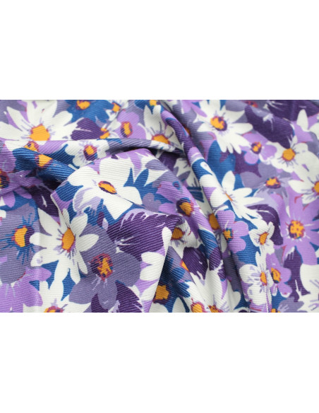 Tissu Velours Côtelé Fleur Jasmin Parme -Au Mètre