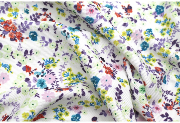 Tissu Velours Côtelé Petites fleurs Blanc -Au Mètre