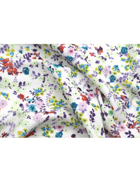Tissu Velours Côtelé Petites fleurs Blanc -Au Mètre