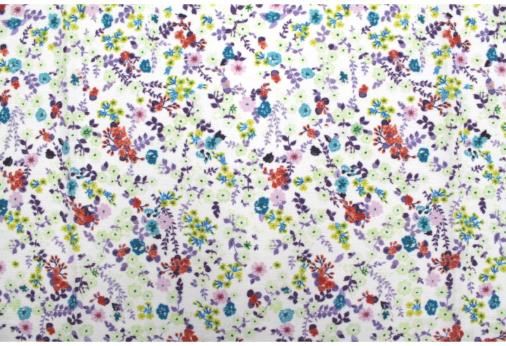 Tissu Velours Côtelé Petites fleurs Blanc -Au Mètre