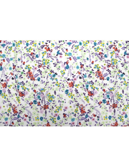 Tissu Velours Côtelé Petites fleurs Blanc -Au Mètre
