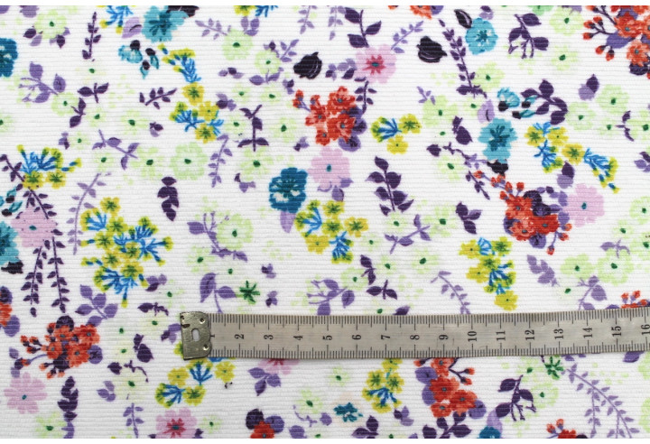 Tissu Velours Côtelé Petites fleurs Blanc -Au Mètre