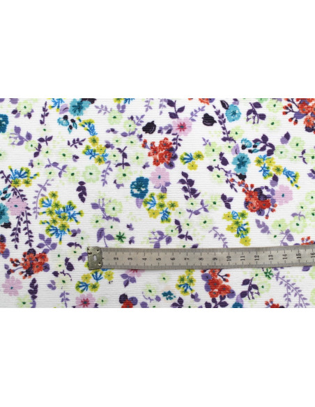 Tissu Velours Côtelé Petites fleurs Blanc -Au Mètre