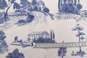 Tissu Coton Toile de Jouy Paysage Pastoral Bleu -Au Mètre 2