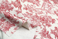 Tissu Coton Toile de Jouy Quotidien Champêtre Rouge -Au Mètre