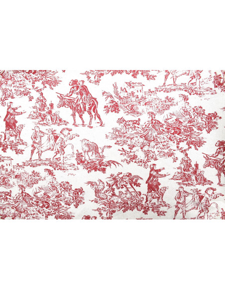 Tissu Coton Toile de Jouy Quotidien Champêtre Rouge -Au Mètre