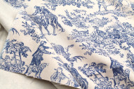 Tissu Coton Toile de Jouy Quotidien Champêtre Bleu -Au Mètre