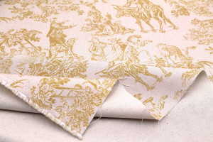 Tissu Coton Toile de Jouy Quotidien Champêtre Jaune -Au Mètre