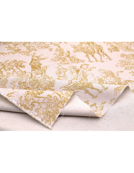 Tissu Coton Toile de Jouy Quotidien Champêtre Jaune -Au Mètre