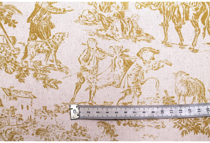 Tissu Coton Toile de Jouy Quotidien Champêtre Jaune -Au Mètre