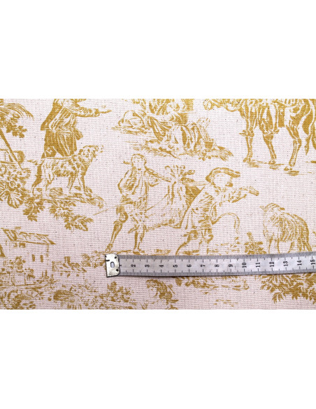 Tissu Coton Toile de Jouy Quotidien Champêtre Jaune -Au Mètre