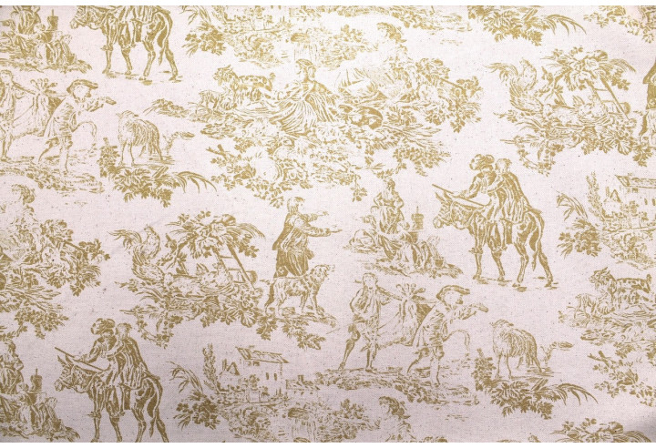 Tissu Coton Toile de Jouy Quotidien Champêtre Jaune -Au Mètre