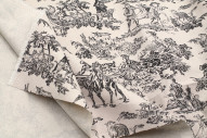 Tissu Coton Toile de Jouy Quotidien Champêtre Noir -Au Mètre