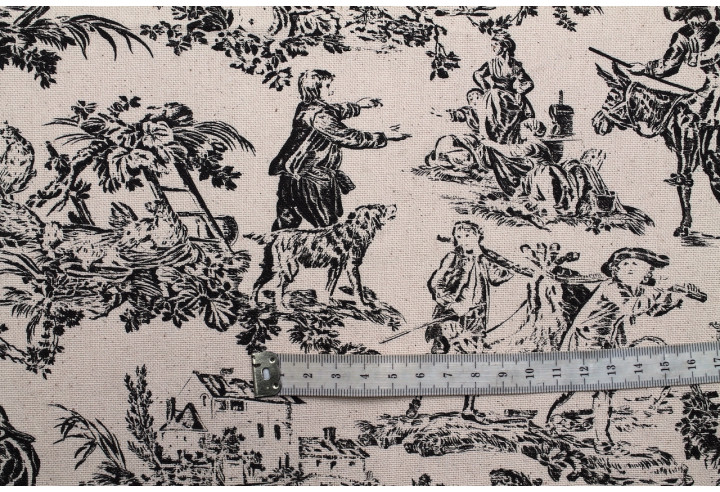 Tissu Coton Toile de Jouy Quotidien Champêtre Noir -Au Mètre