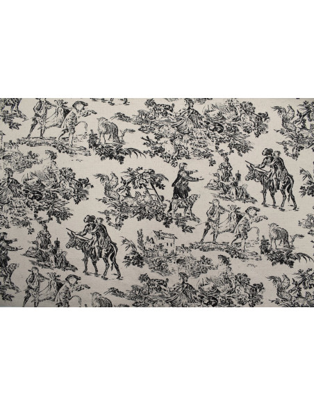 Tissu Coton Toile de Jouy Quotidien Champêtre Noir -Au Mètre