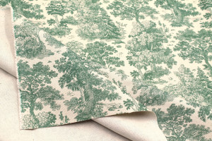 Tissu Coton Toile de Jouy Forêt Vert -Au Mètre