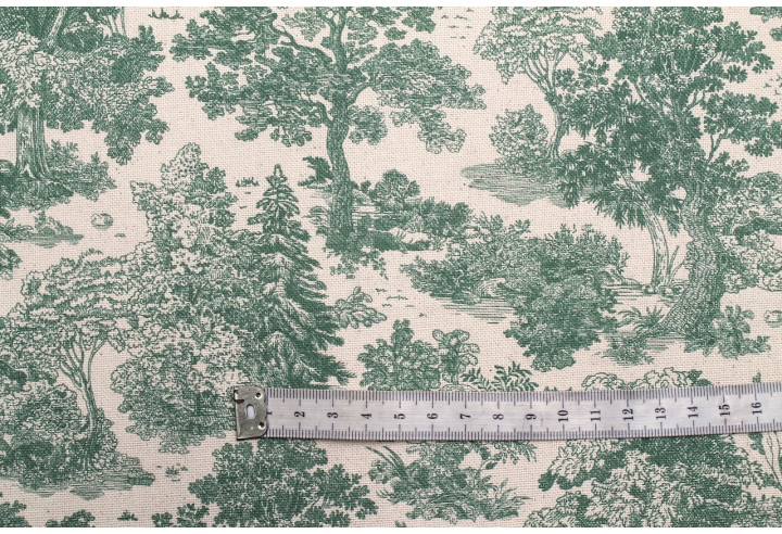 Tissu Coton Toile de Jouy Forêt Vert -Au Mètre
