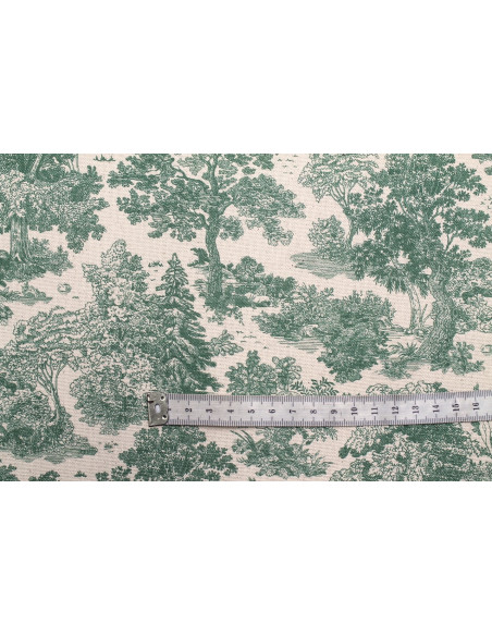 Tissu Coton Toile de Jouy Forêt Vert -Au Mètre