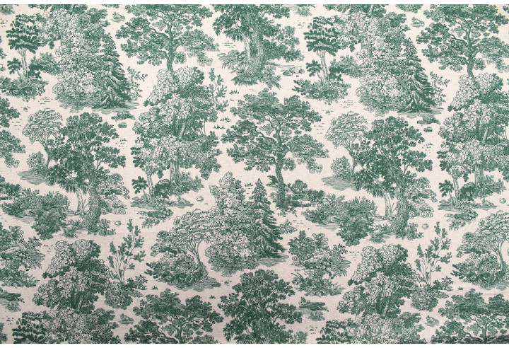 Tissu Coton Toile de Jouy Forêt Vert -Au Mètre