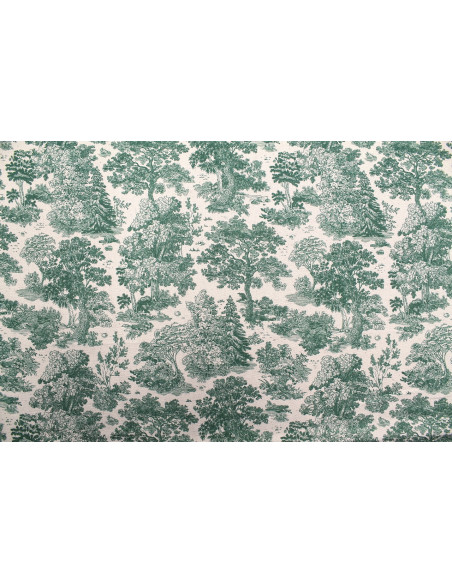 Tissu Coton Toile de Jouy Forêt Vert -Au Mètre