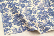 Tissu Coton Toile de Jouy Forêt Bleu -Au Mètre