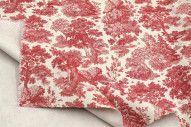 Tissu Coton Toile de Jouy Forêt Rouge -Au Mètre