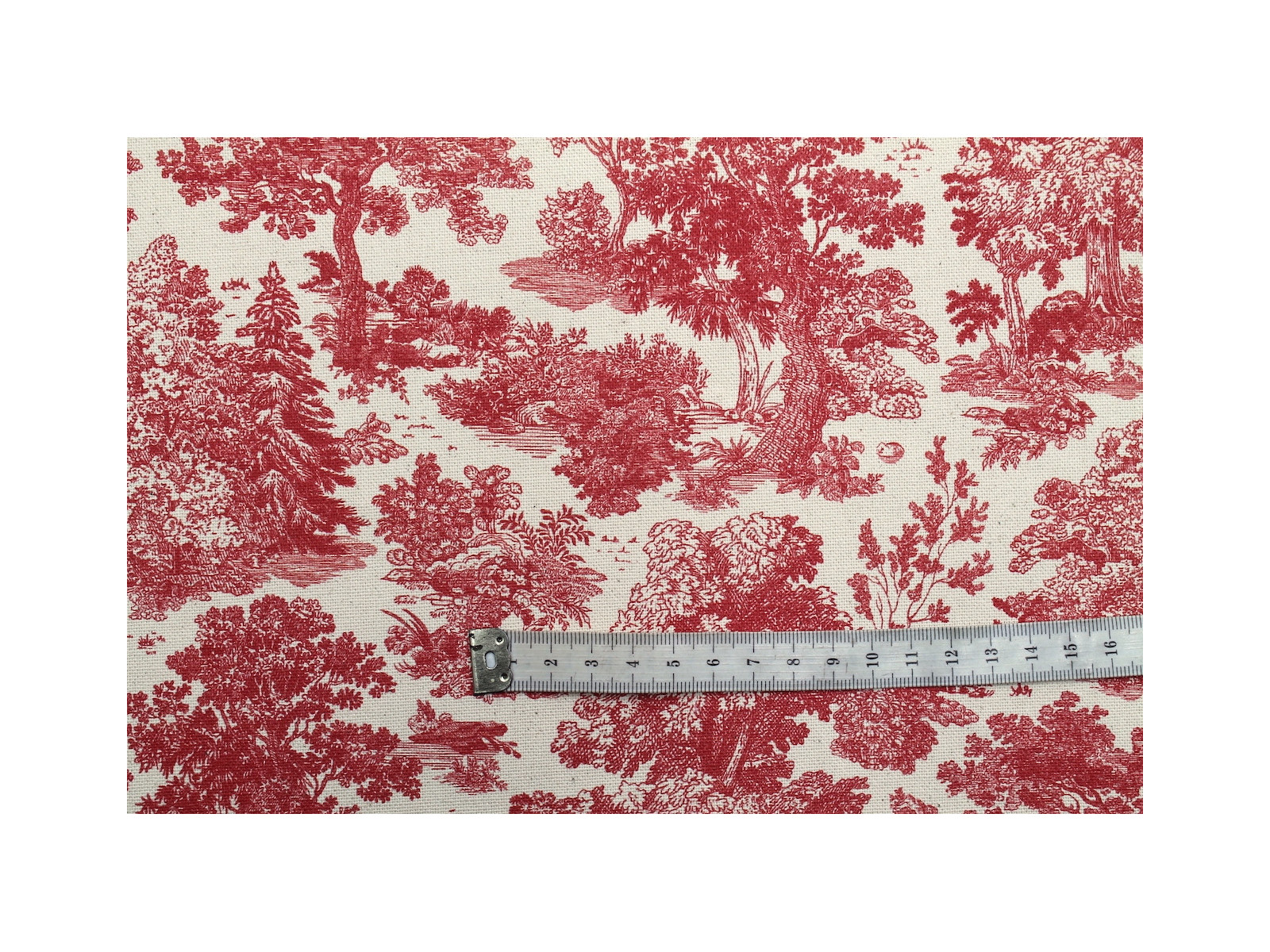 Coupon De Tissu Style Jouy - Motif Scènes Anciennes Rouge Et Beige, 90x104 Cm, Coton Neuf