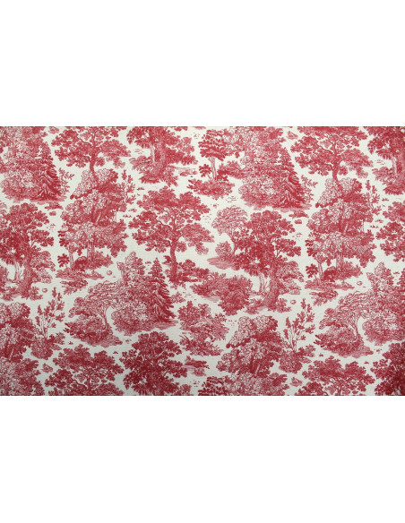 Tissu Coton Toile de Jouy Forêt Rouge -Au Mètre