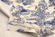 Tissu Coton Toile de Jouy Domaine Bleu -Au Mètre