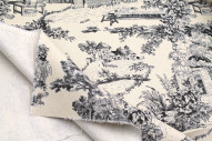 Tissu Coton Toile de Jouy Domaine Noir -Au Mètre