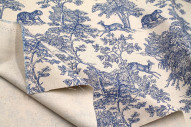 Tissu Coton Toile de Jouy Savane Bleu -Au Mètre