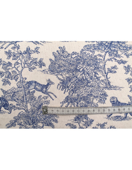Tissu Coton Toile de Jouy Savane Bleu -Au Mètre