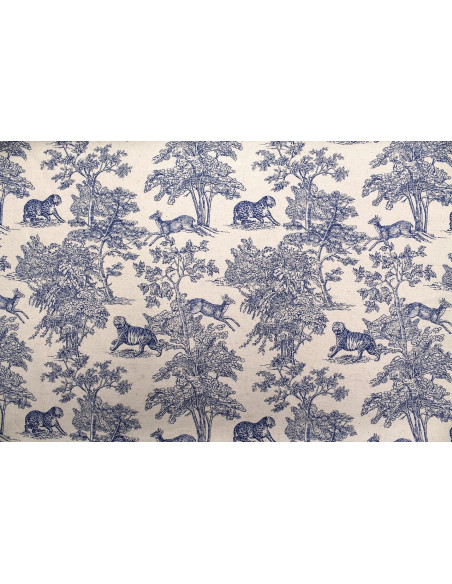 Tissu Coton Toile de Jouy Savane Bleu -Au Mètre