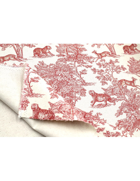 Tissu Coton Toile de Jouy Savane Rouge -Au Mètre
